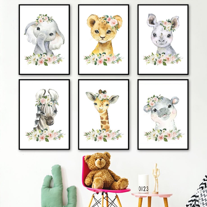 Baby Nursery Jungle Animals - Obrazy na płótnie z motywem kwiatowej