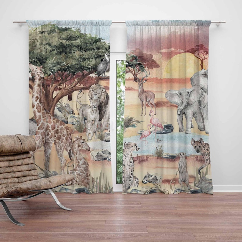 Baby Nursery Blackout Curtains - Zasłony Safari Zwierzęta Pokój Dziecięcy Zasłony