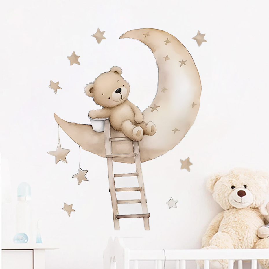 Baby Nursery Decor Boy - Słodki Miś Gwiazda Chmura Naklejki ścienne