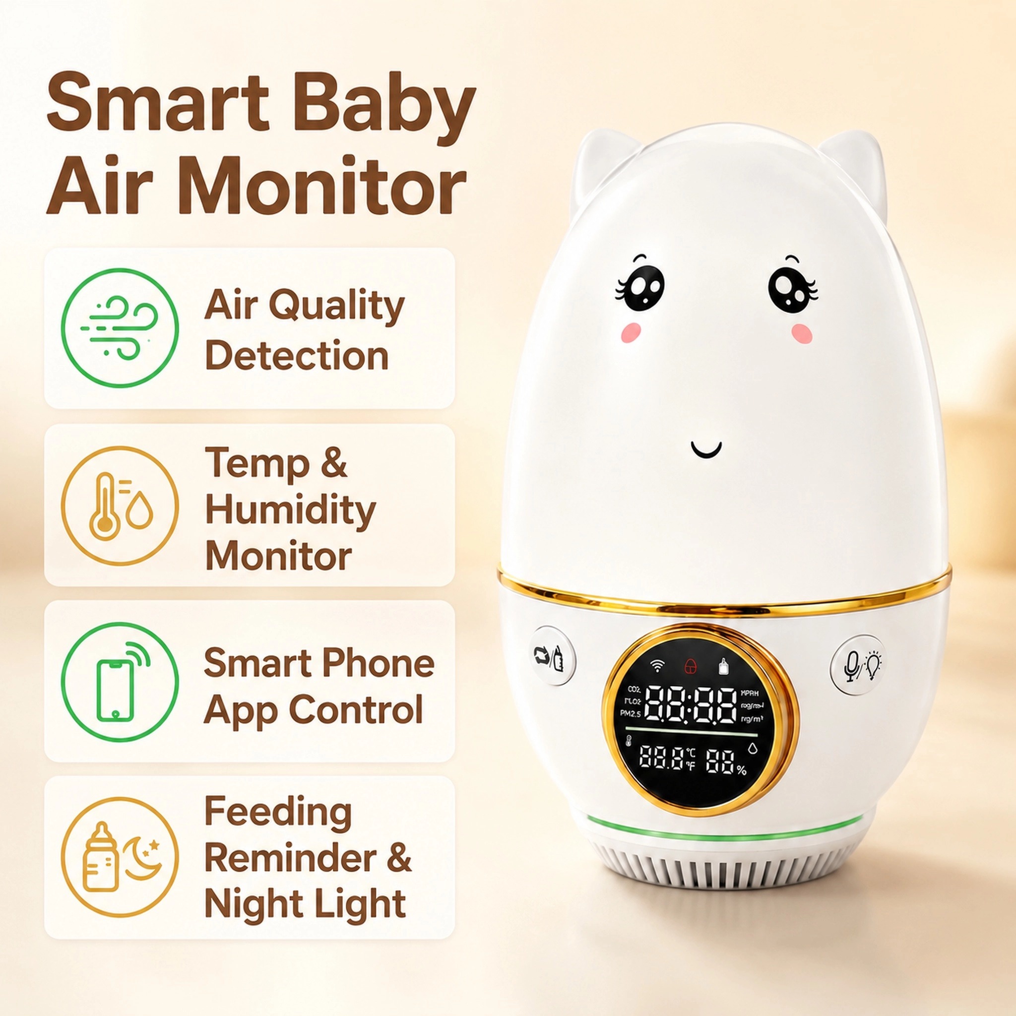 Baby Nursery Co - Monitor dla dzieci HoldPeak CO₂±50ppm Temp±1