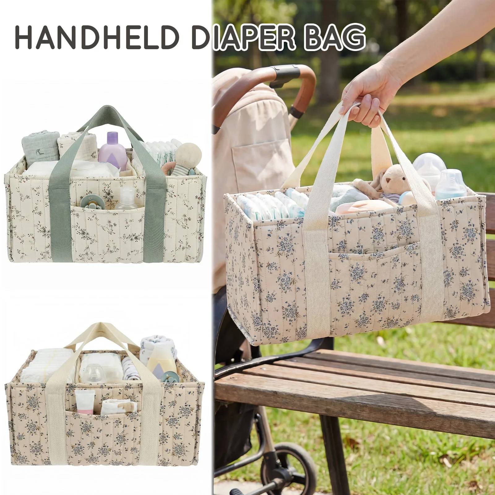 Diaper Caddy Organizer - Składany organizer na pieluchy z kwiatowym