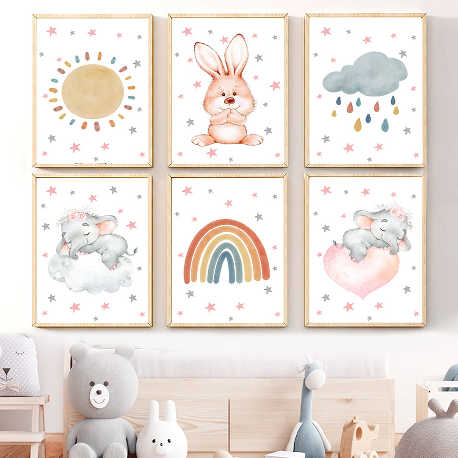 Baby Nursery Girl Room - Akwarelowe obrazy na płótnie do pokoju