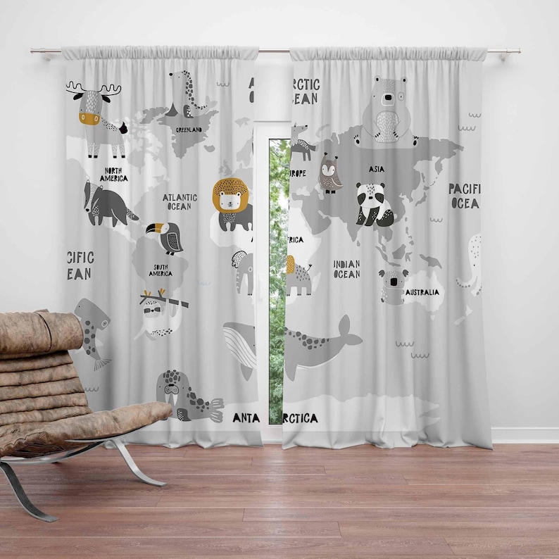 Baby Nursery Blackout Curtains - Zasłony do pokoju dziecięcego z mapą