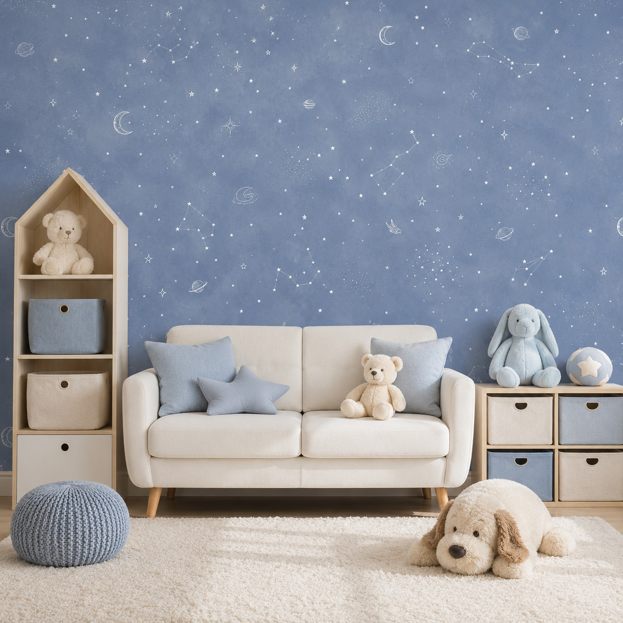 Baby Nursery Peel And Stick Wallpaper - Niebieska tapeta samoprzylepna z motywem gwieździstego