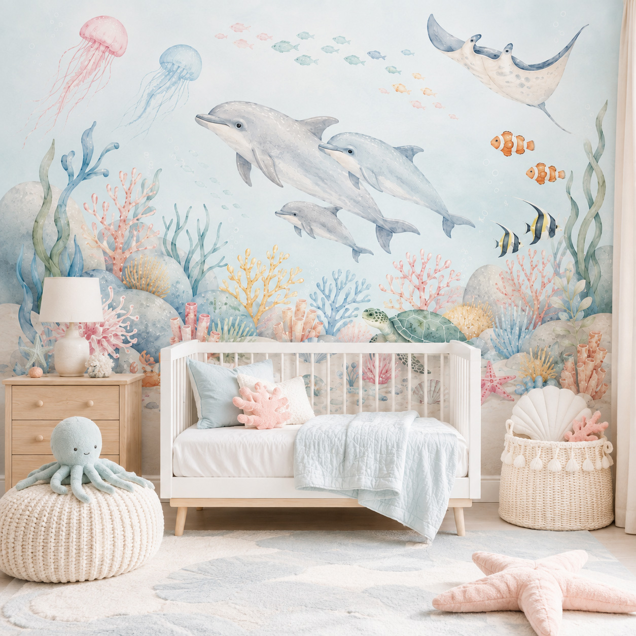 Baby Nursery Peel And Stick Wallpaper - Samoprzylepna tapeta z motywem podwodnych zwierząt