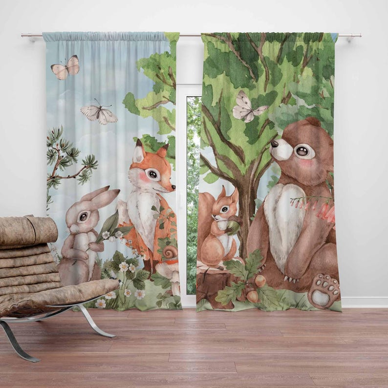 Baby Nursery Blackout Curtains - Zasłony z motywem zwierząt leśnych do