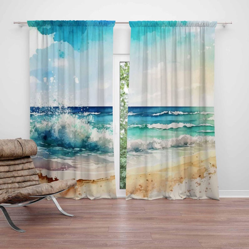 Baby Nursery Blackout Curtains - Zasłony z motywem fal morskich, natura