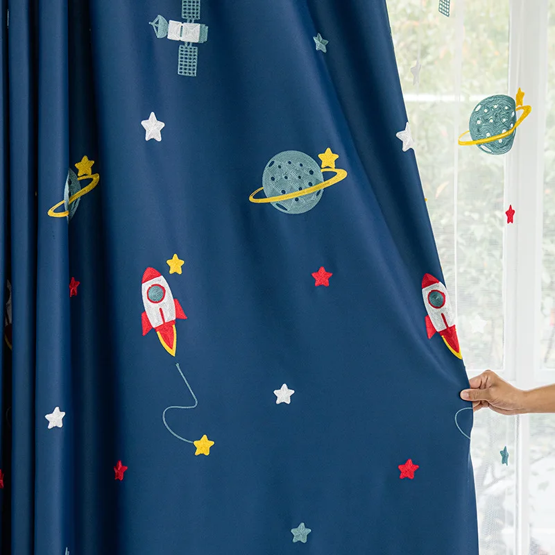 Baby Nursery Blackout Curtains - Granatowe Cartoon rakieta statek kosmiczny zasłony
