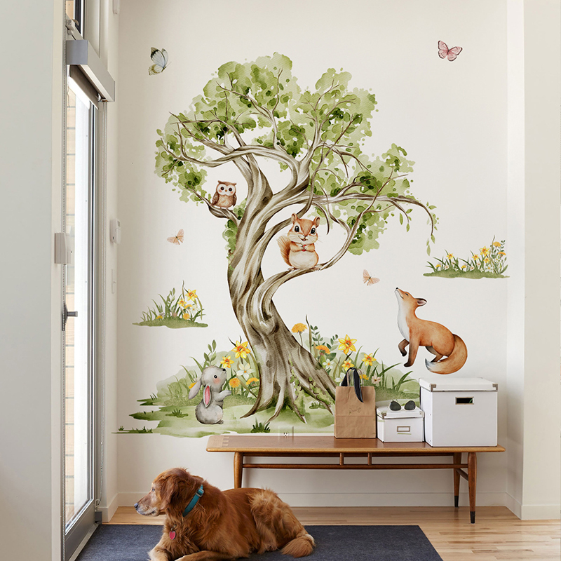 Baby Nursery Tree - Naklejka Ścienna Akwarelowy Las Duże Drzewa