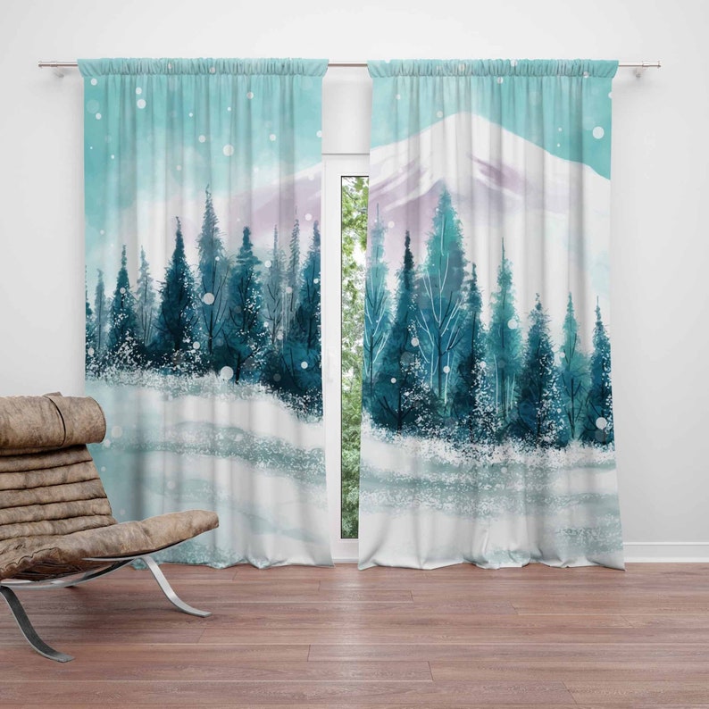 Baby Nursery Blackout Curtains - Zasłony Śnieżne Góry Zima Natura Dekoracja