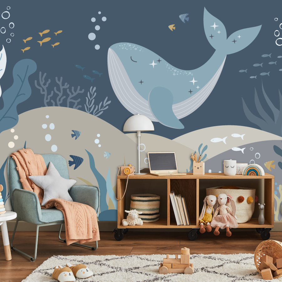 Baby Nursery Peel And Stick Wallpaper - 10+ Urocza tapeta z kreskówkowymi wielorybami