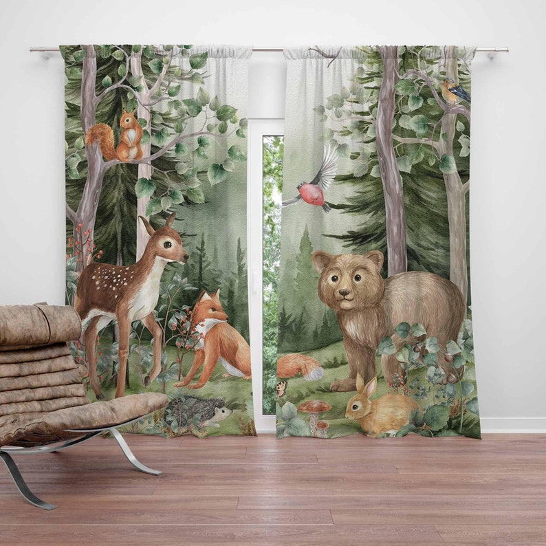 Baby Nursery Blackout Curtains - Zasłony z motywem zwierząt leśnych do