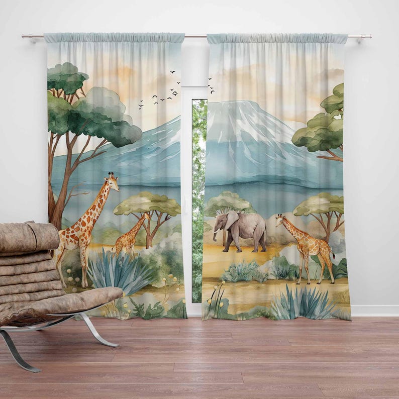 Baby Nursery Blackout Curtains - Zasłony Safari Zwierzęta Dziecięce Zasłony do