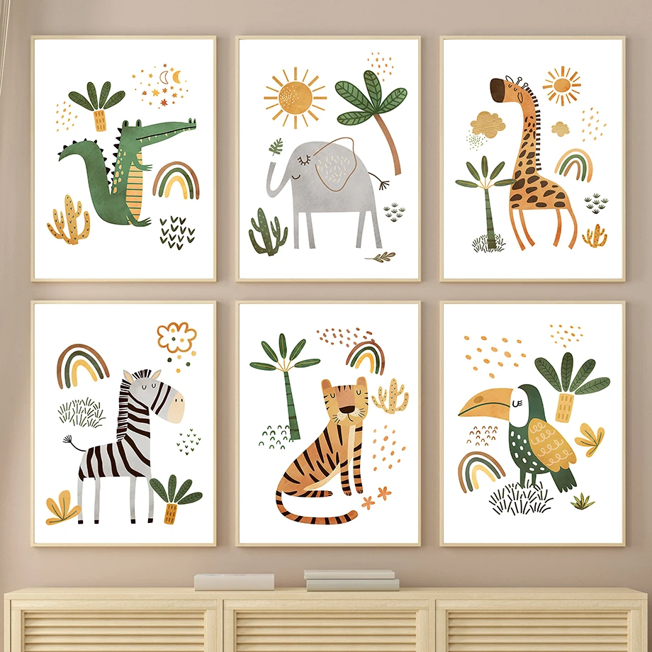 Baby Nursery Jungle Animals - Żyrafa Słoń Tygrys Zebra Tukan Zwierzęta