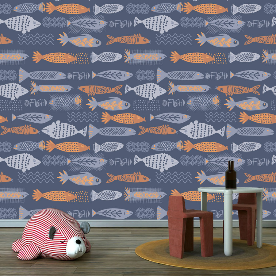 Baby Nursery Peel And Stick Wallpaper - Wodoodporna tapeta samoprzylepna z motywem ryb