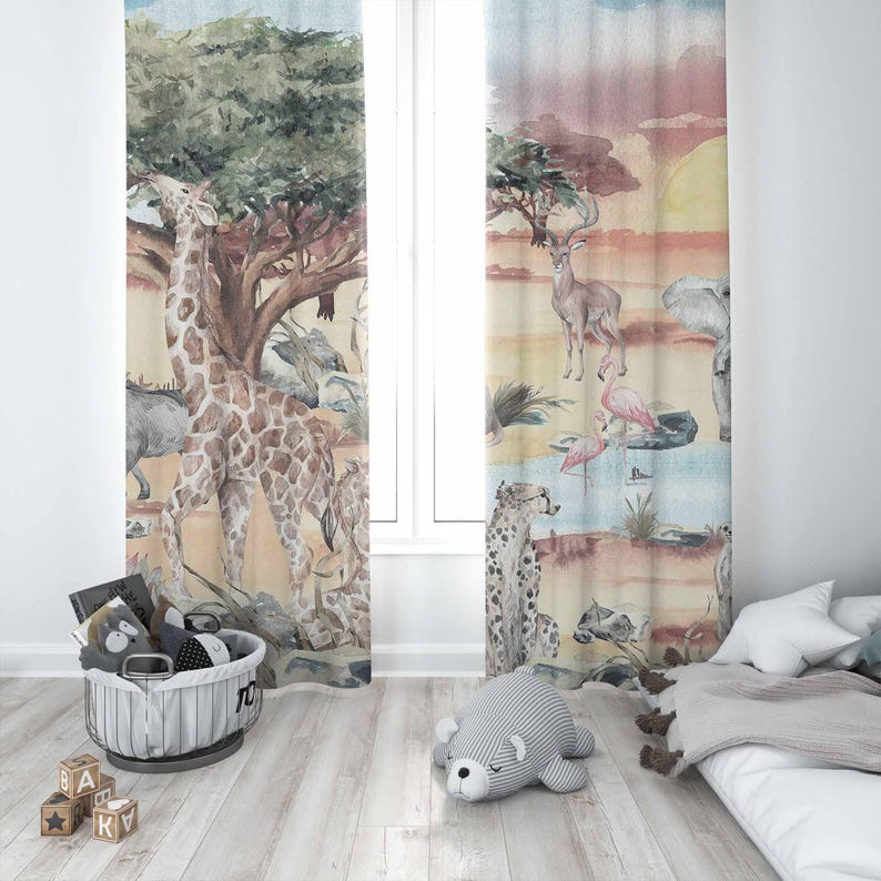 Zasłony Safari Zwierzęta Pokój – Baby Nursery Blackout Curtains recenzja i cena