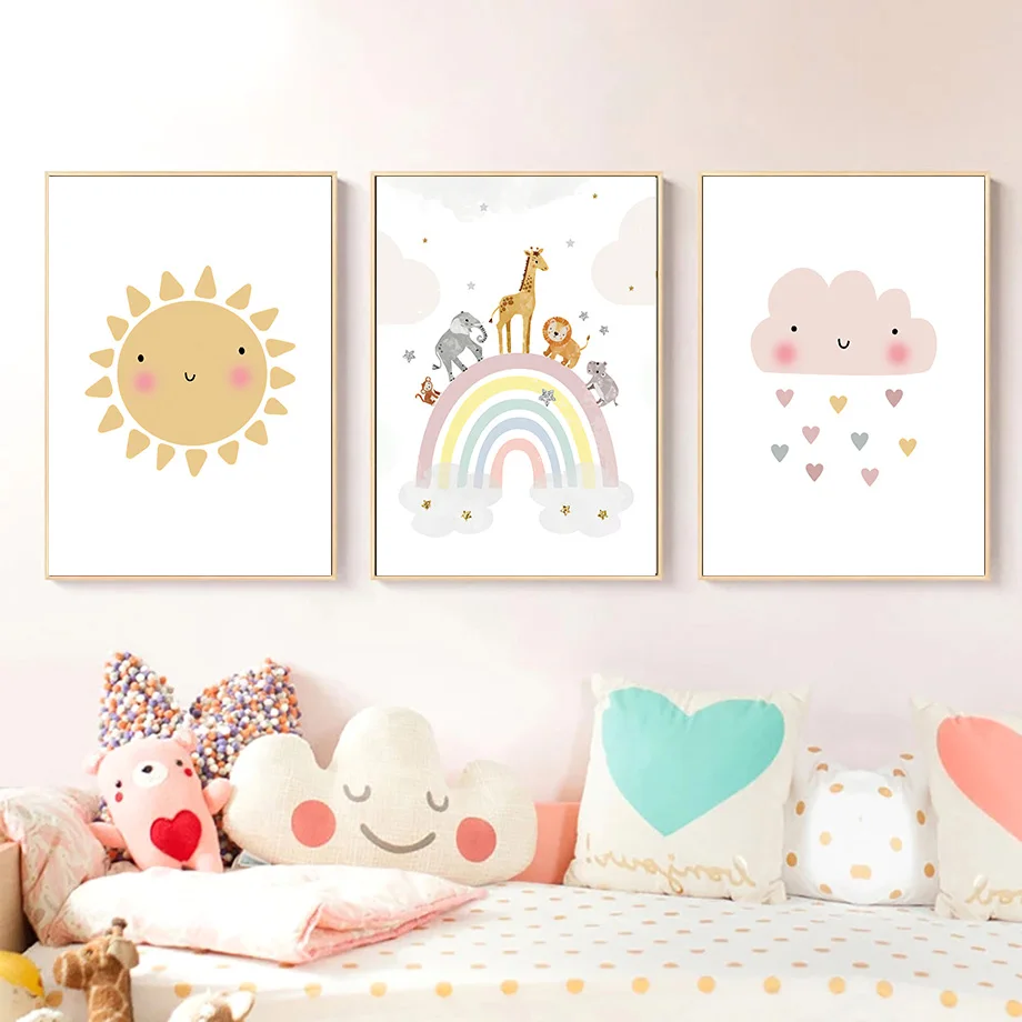 Żyrafa Słoń Balon Słońce Tęcza – Baby Nursery Girl Room recenzja i cena
