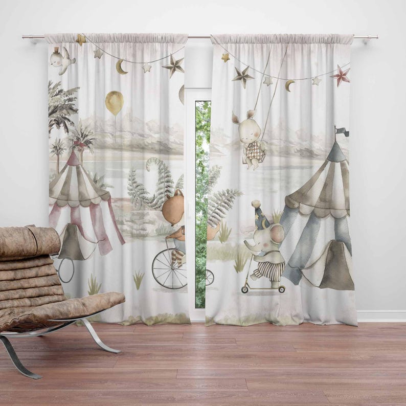 Zasłony ze zwierzętami cyrkowy – Baby Nursery Blackout Curtains recenzja i cena