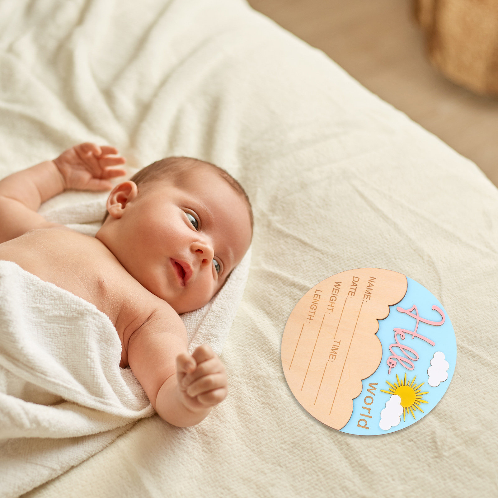 Drewniana okrągła tabliczka z  – Baby Nursery Gender Neutral recenzja i cena