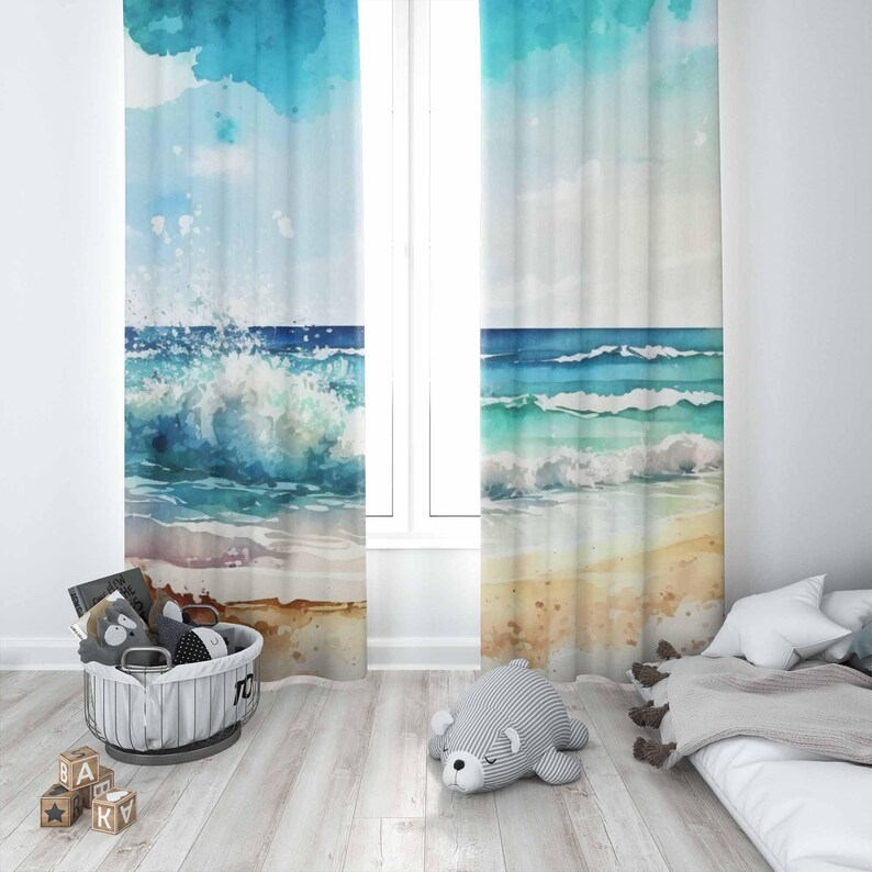 Zasłony z motywem fal morskich – Baby Nursery Blackout Curtains recenzja i cena