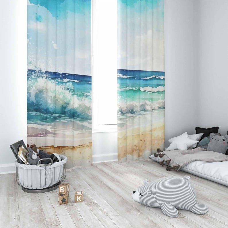 Zasłony z motywem fal morskich – Baby Nursery Blackout Curtains recenzja i cena