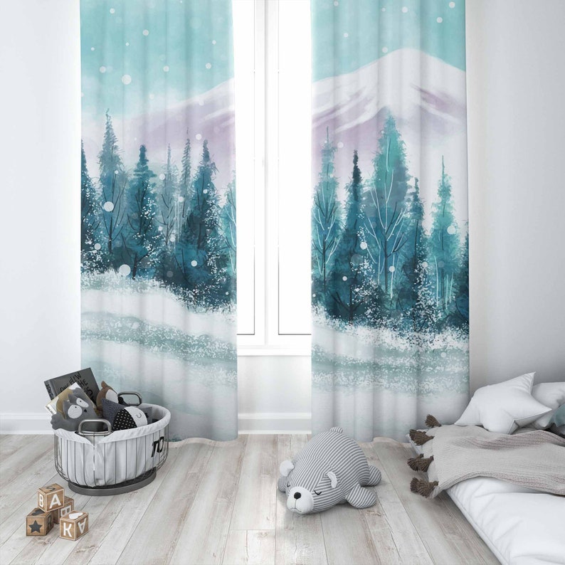 Zasłony Śnieżne Góry Zima Natu – Baby Nursery Blackout Curtains recenzja i cena