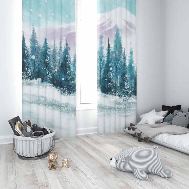Zasłony Śnieżne Góry Zima Natu – Baby Nursery Blackout Curtains recenzja i cena