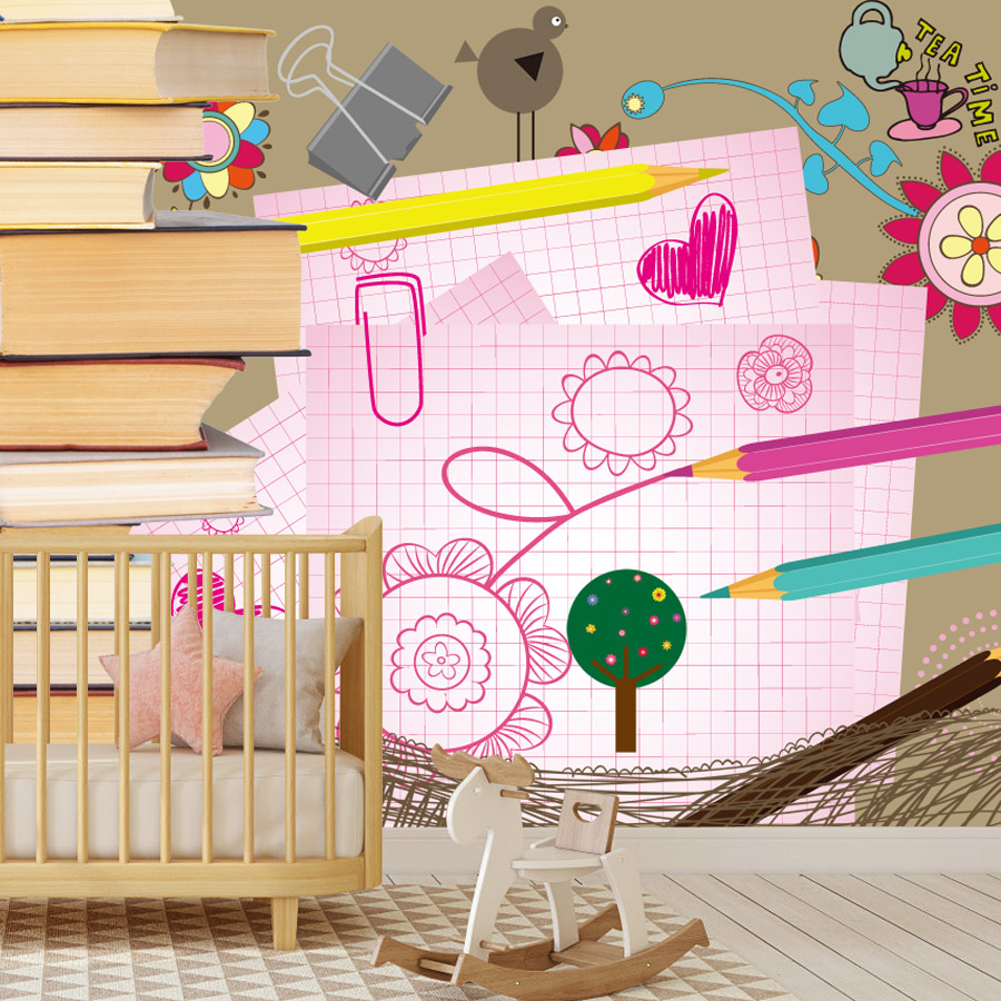 Kreskówkowe książki, rysunki,  – Baby Nursery Peel And Stick Wallpaper recenzja i cena