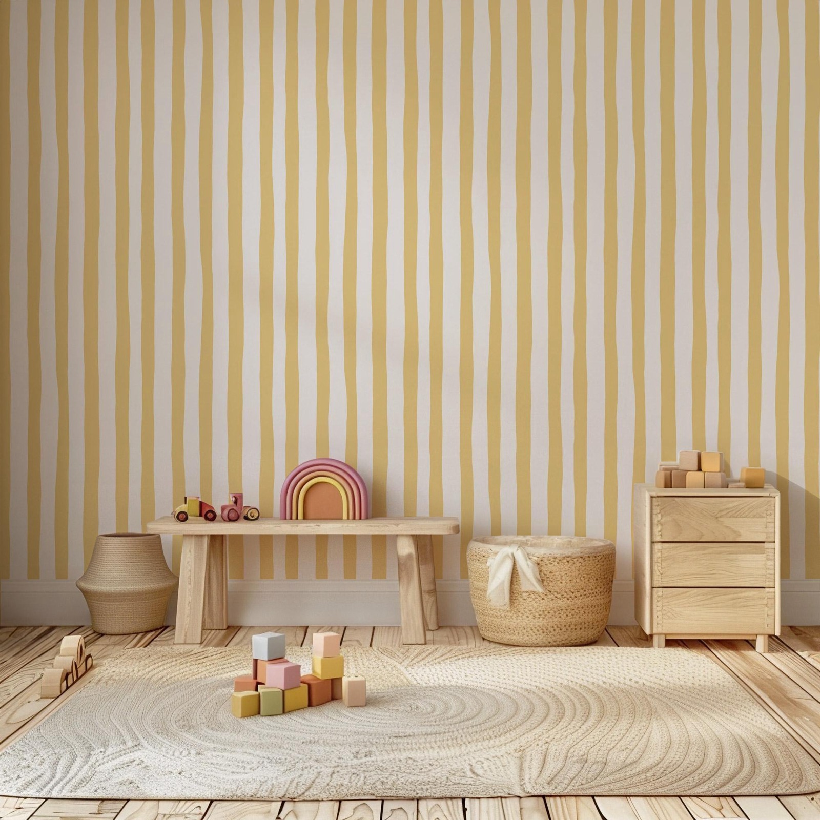 Tapeta w żółte paski Sunshine  – Baby Nursery Peel And Stick Wallpaper recenzja i cena