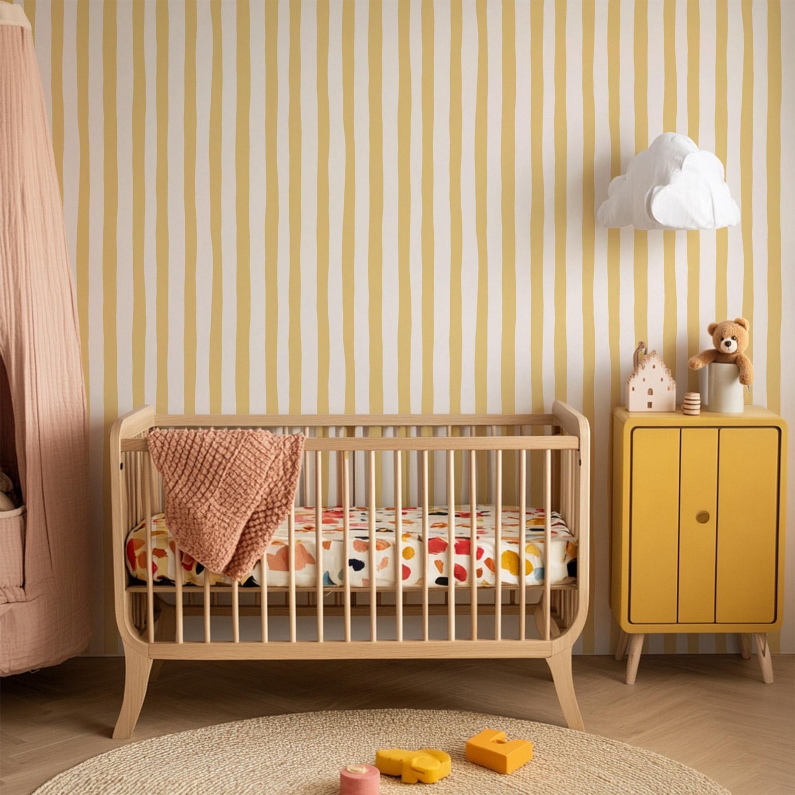 Tapeta w żółte paski Sunshine  – Baby Nursery Peel And Stick Wallpaper recenzja i cena