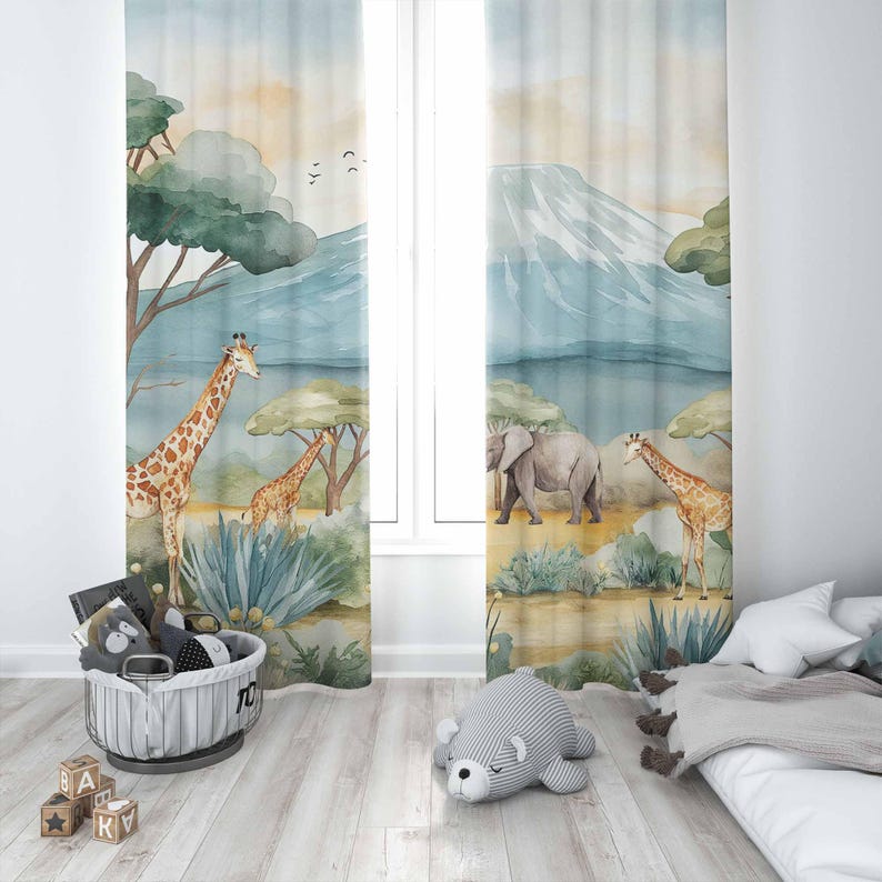 Zasłony Safari Zwierzęta Dziec – Baby Nursery Blackout Curtains recenzja i cena