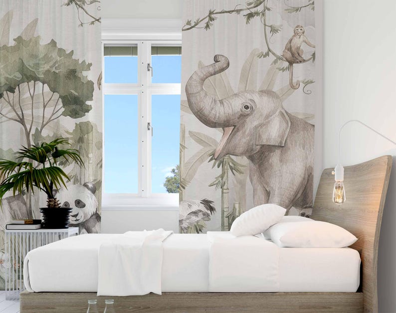 Zasłony Safari Zwierzęta Zasło – Baby Nursery Blackout Curtains recenzja i cena