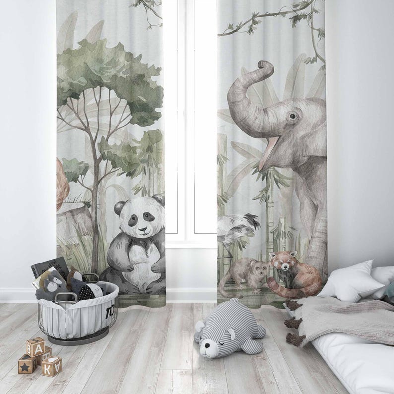 Zasłony Safari Zwierzęta Zasło – Baby Nursery Blackout Curtains recenzja i cena