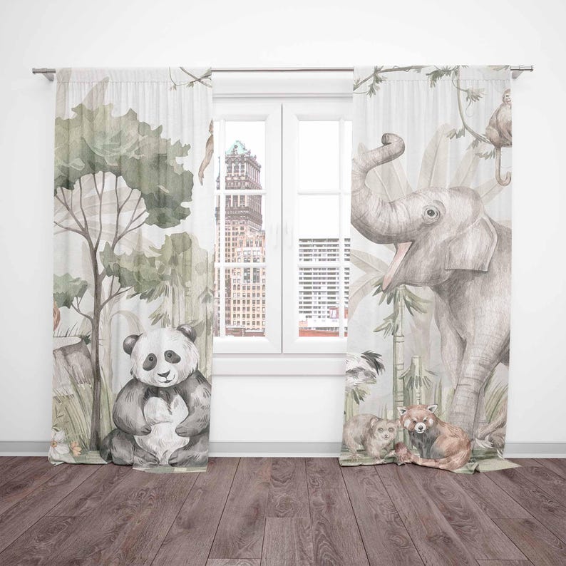 Zasłony Safari Zwierzęta Zasło – Baby Nursery Blackout Curtains recenzja i cena